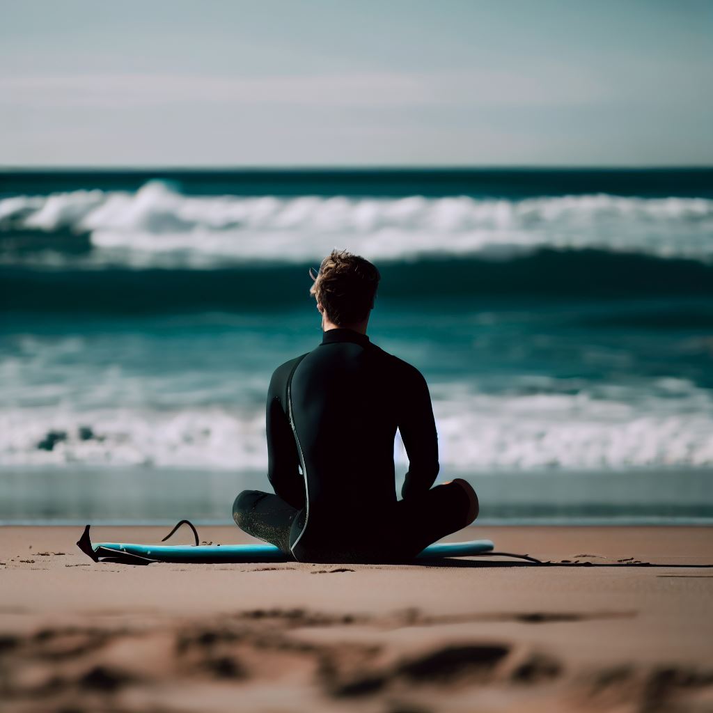 surfer looking out into the ocean and the waves