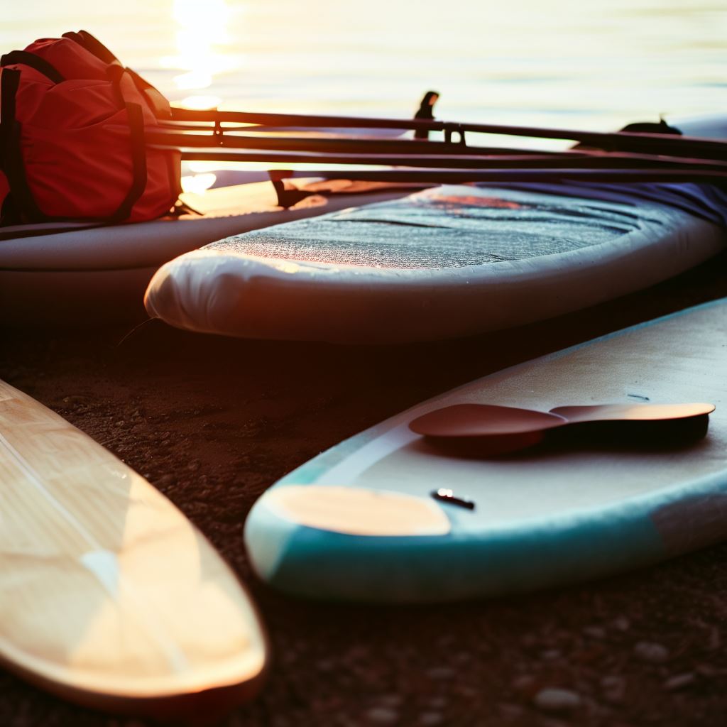 Paddleboards and gear, about to navigate the serene waterway