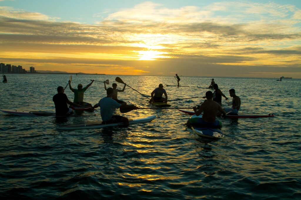 Group of people on paddleboards