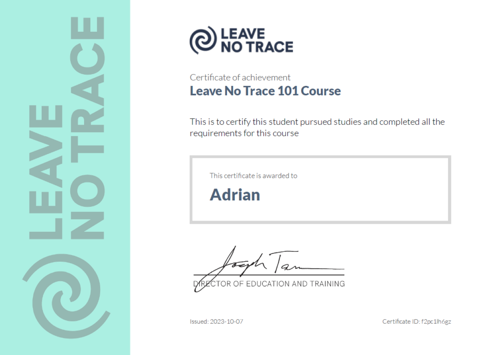 Leave No Trace 101 Cert 1